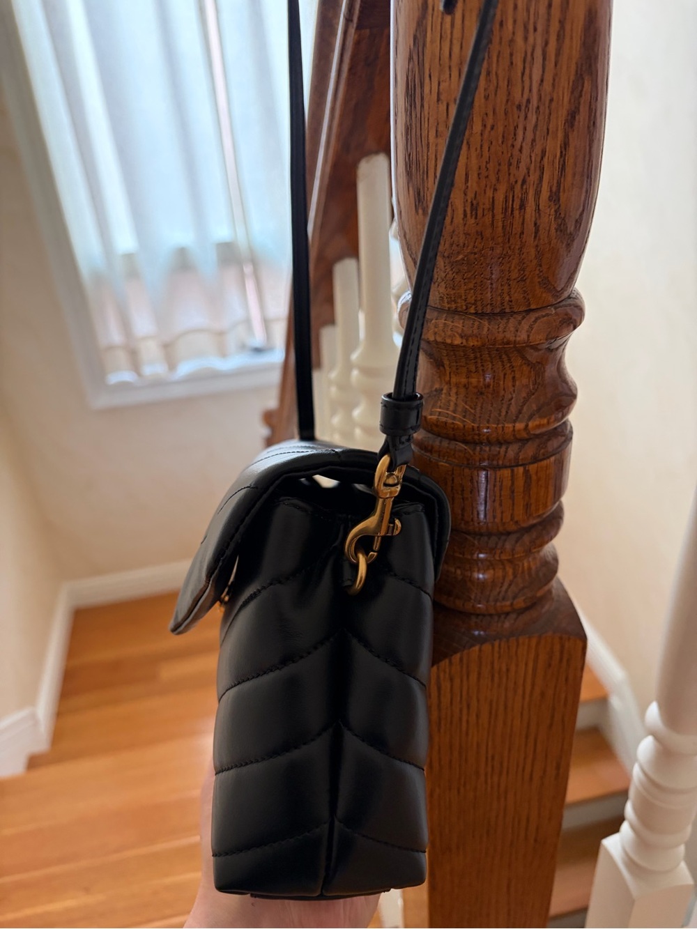 YSL Toy Lou Lou Saint Laurent Black Quilted Leather Crossbody with Gold YSL Logo - Picture 5 of 8